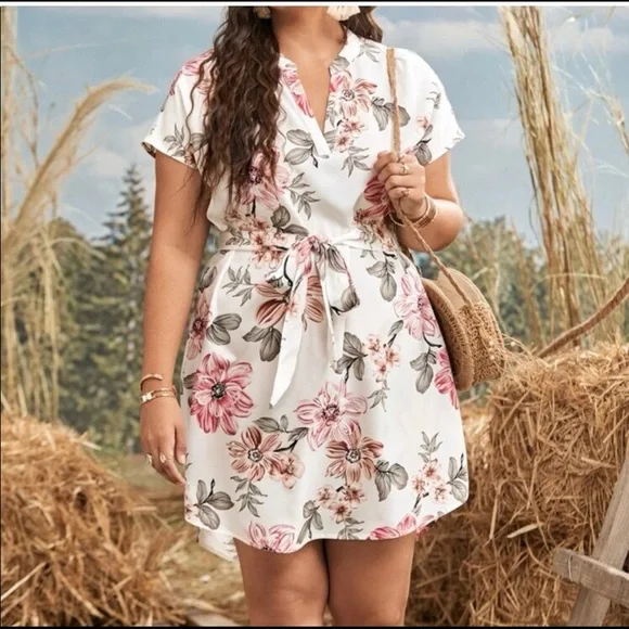 LAST ONE: Boho floral print high low belted mini dress - Picture 7 of 7